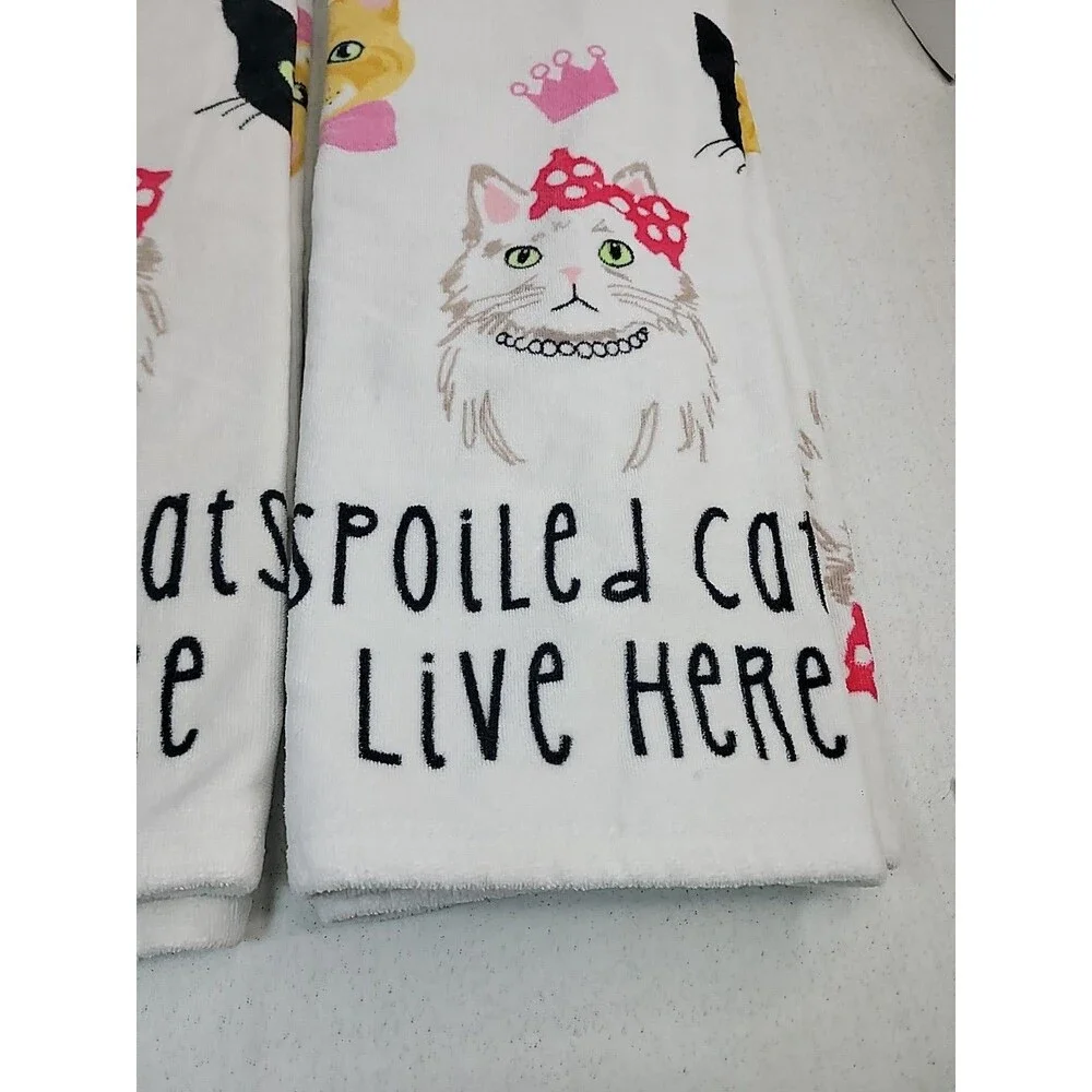 Kassafina Spoiled Cats Live Here Set Of 2 Plush Big Bath Towels